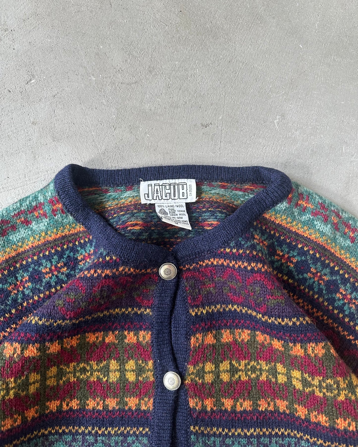 Années 90 - Gilet Fair Isle Bleu Marine/Orange - (F)M