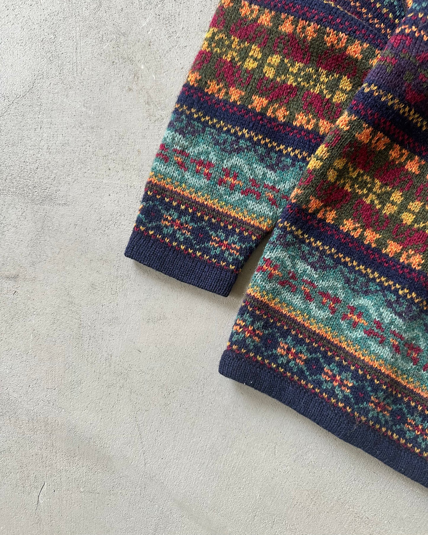 Années 90 - Gilet Fair Isle Bleu Marine/Orange - (F)M