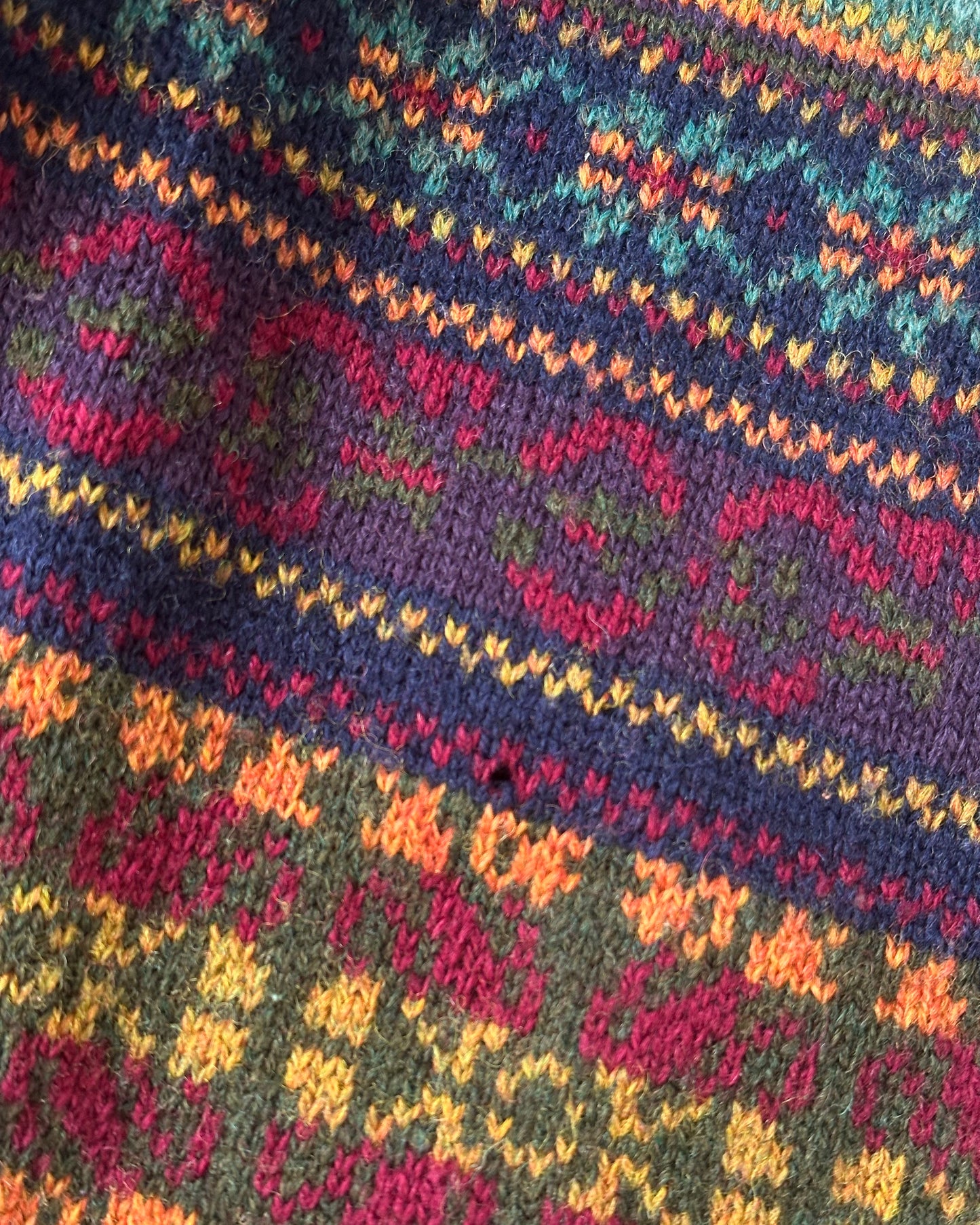 Années 90 - Gilet Fair Isle Bleu Marine/Orange - (F)M