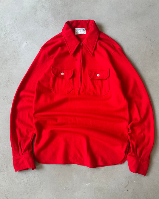 1970s - Red 1/4 Zip Wool Shirt - L(Tall)
