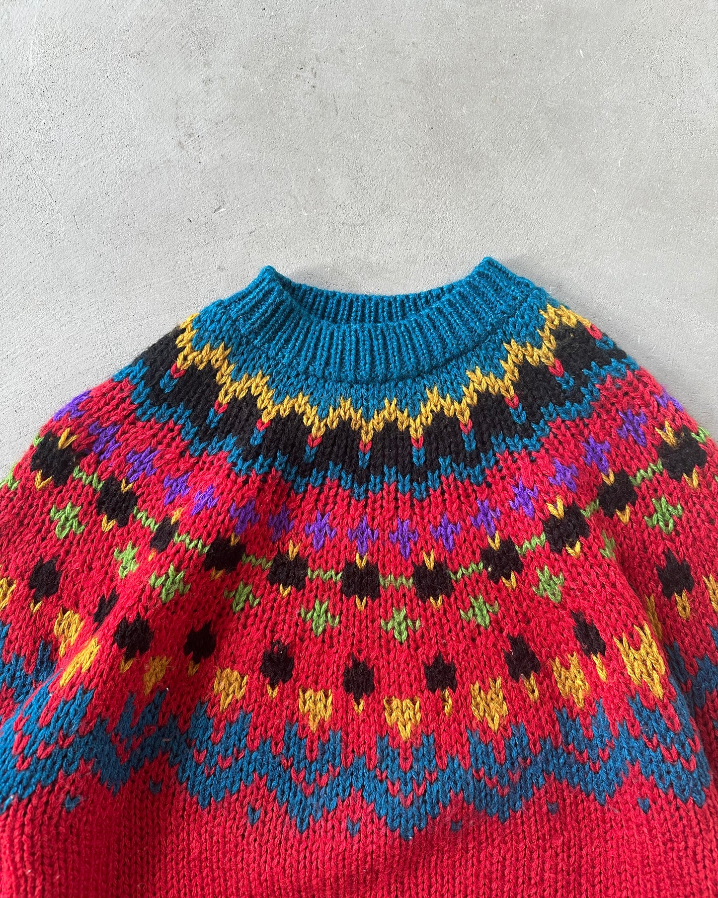 Années 90 - Pull nordique Rouge/Bleu sarcelle - (F)L