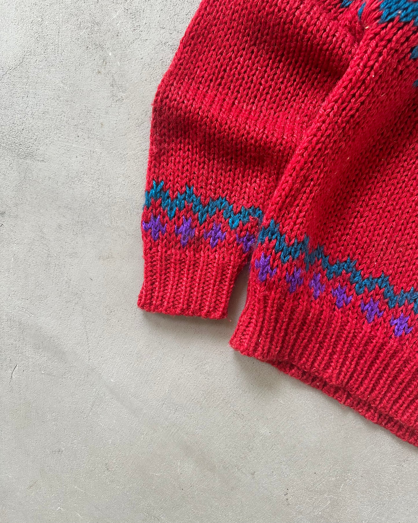 Années 90 - Pull nordique Rouge/Bleu sarcelle - (F)L