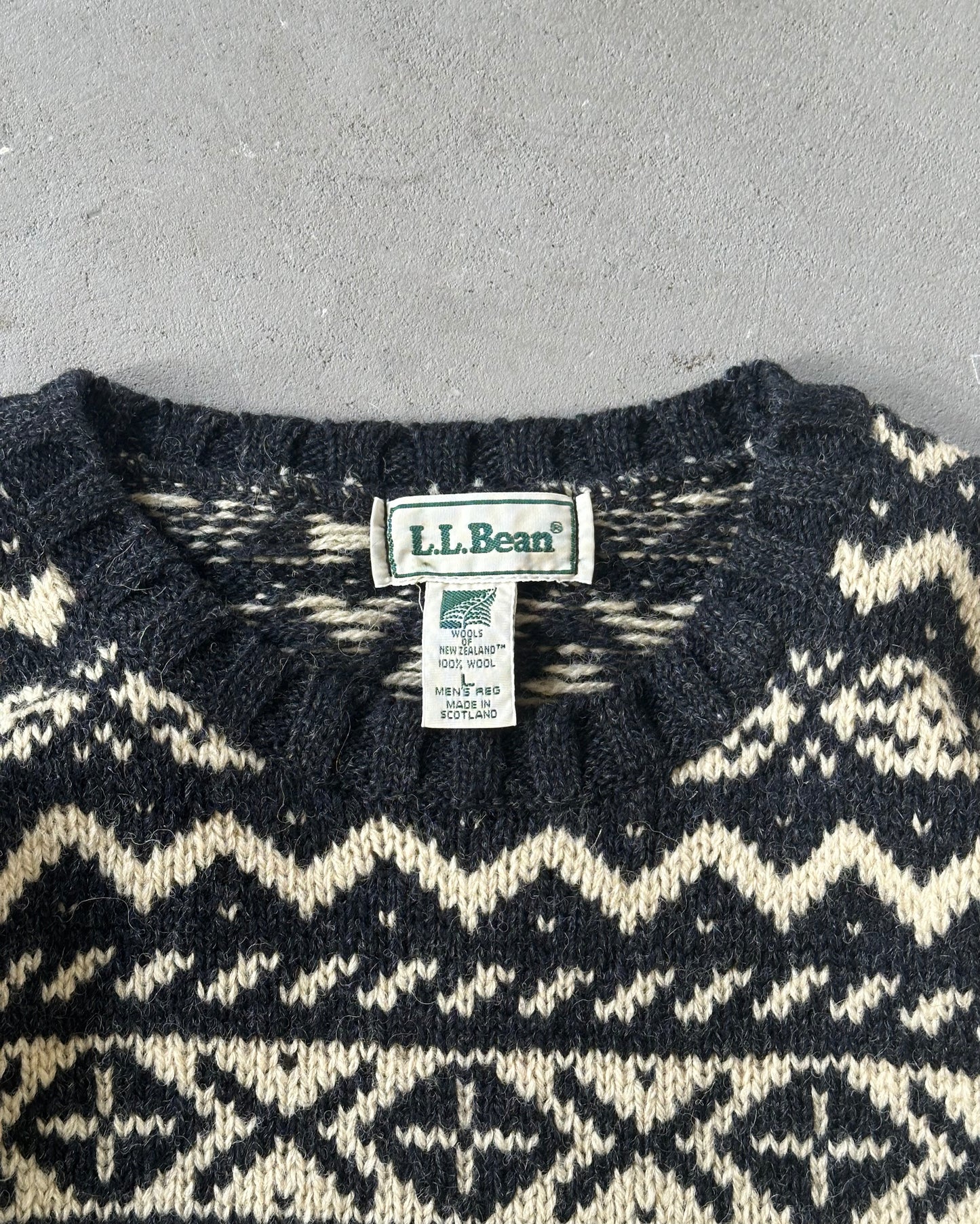 1990s - Black/Beige L.L.Bean Nordic Sweater - L