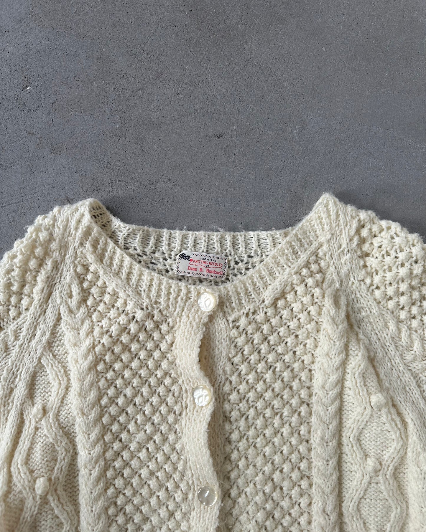 Années 80 - Cardigan tricoté à la main crème - (F)M