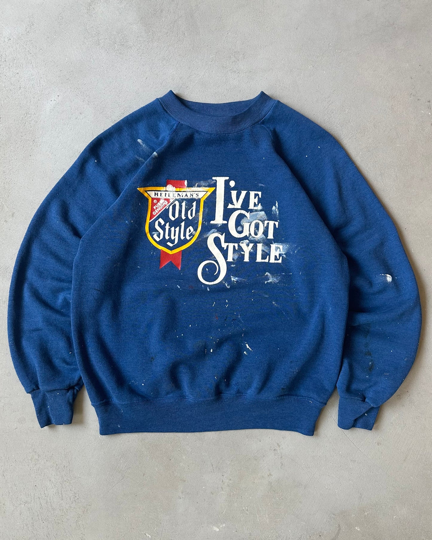 1980s - Distressed Blue Old Style Crewneck - S