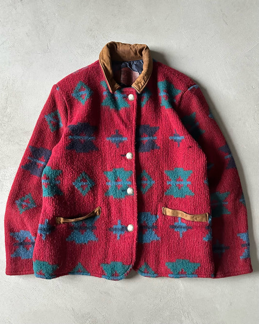 1990s - Red Woolrich Aztec Women's Coat - (W)M