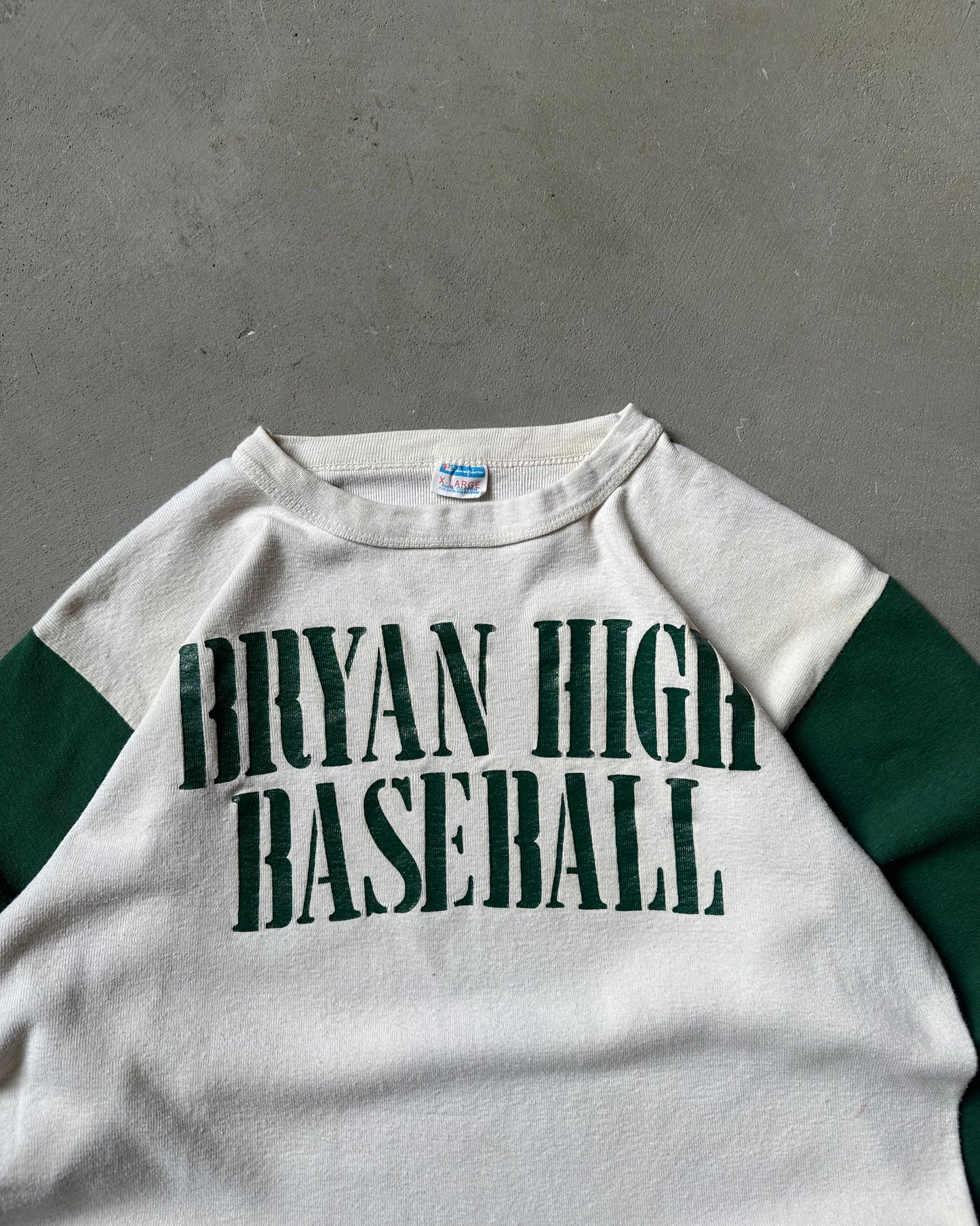 Années 70 - T-shirt de baseball Champion Bryan High blanc/vert - S/M