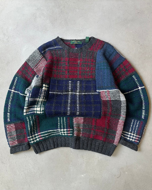 1990s - Blue/Red Patchwork Sweater - M