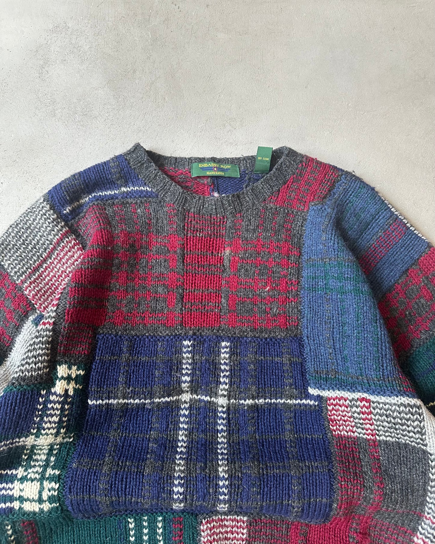 1990s - Blue/Red Patchwork Sweater - M