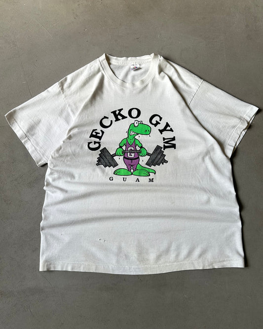 Années 90 - T-shirt de sport Gecko blanc vieilli - XL