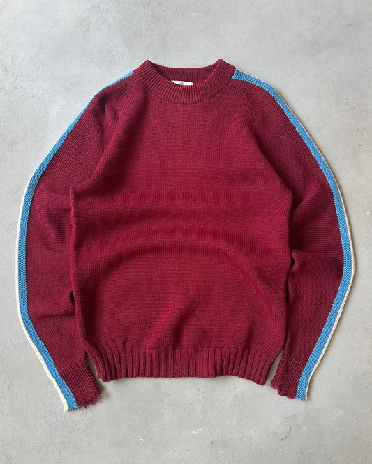 1970s - Distressed Burgundy Striped Sweater - L