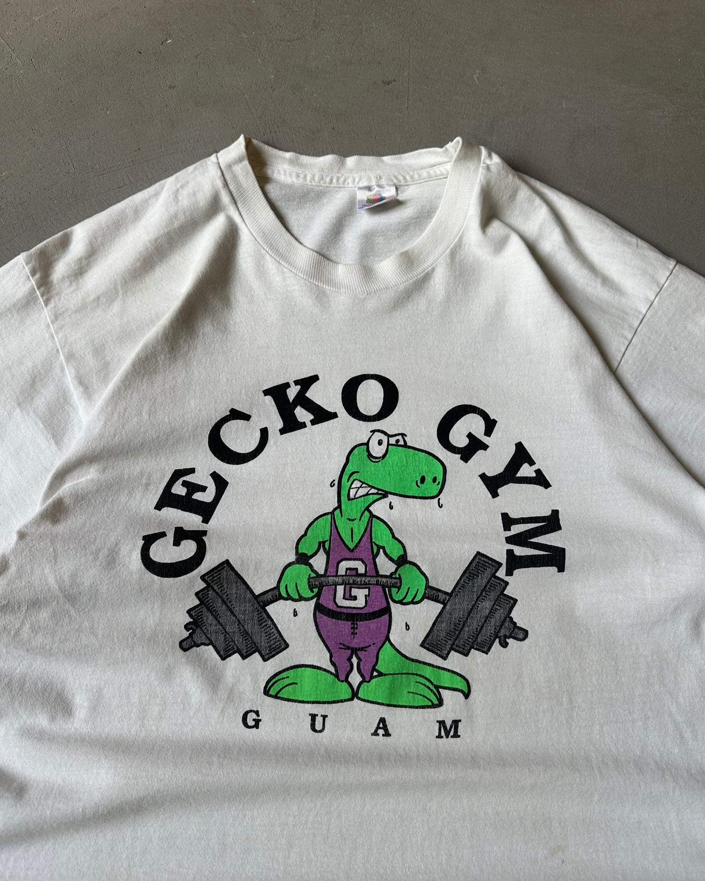 Années 90 - T-shirt de sport Gecko blanc vieilli - XL