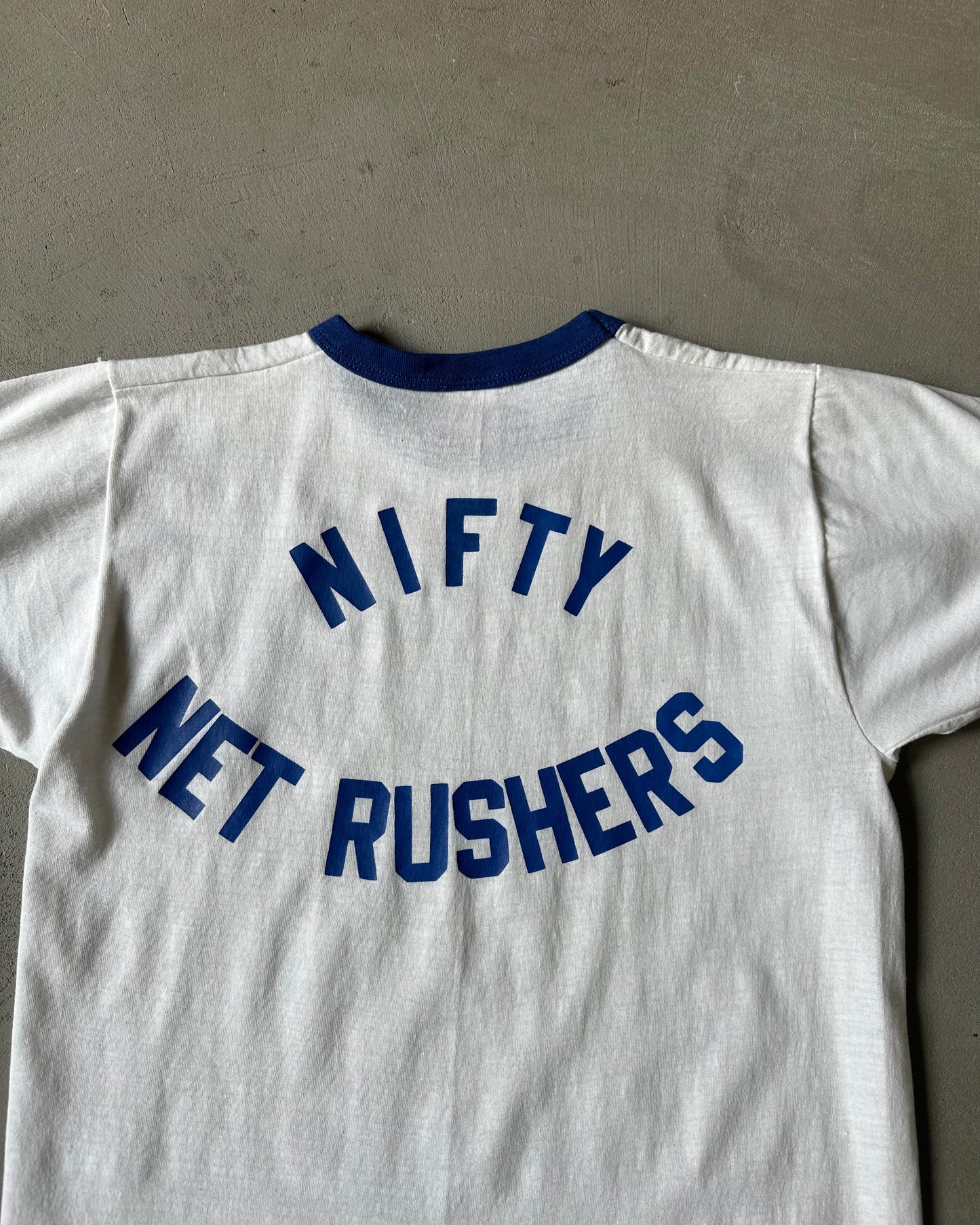 Années 70 - T-shirt Ringer Nifty Net Rushers Blanc/Bleu - S