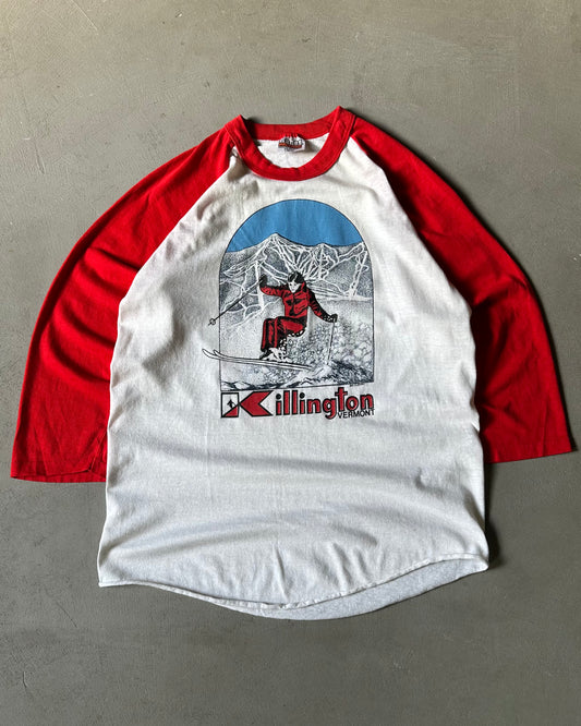 Années 70 - T-shirt de baseball Vermont SKI rouge/blanc - M