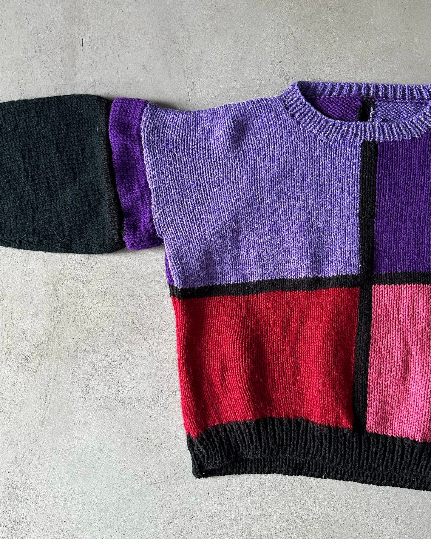 1980s - Black/Purple "Square" Wool Sweater - (W)M-L