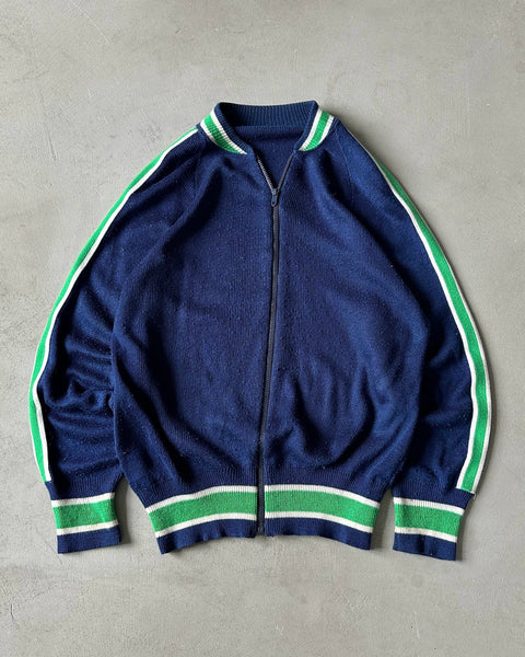 1970s - Blue/Green Track Zip Sweater - M