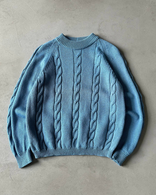 1970s - Blue Cableknit Wool Sweater - S