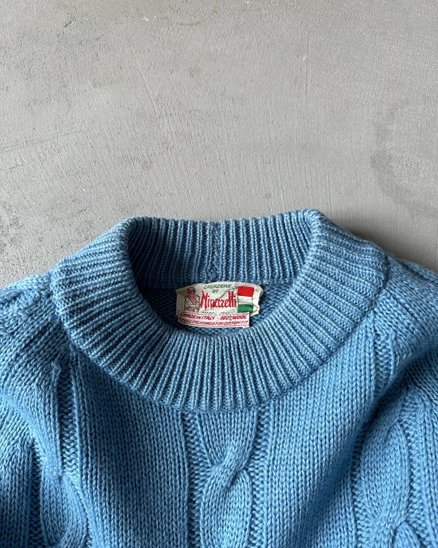 1970s - Blue Cableknit Wool Sweater - S