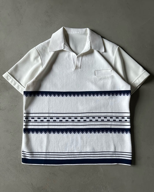 1970s - White/Navy Disco Polo - L