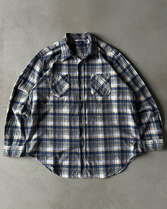 1980s - Navy/Yellow Plaid Flannel - XL