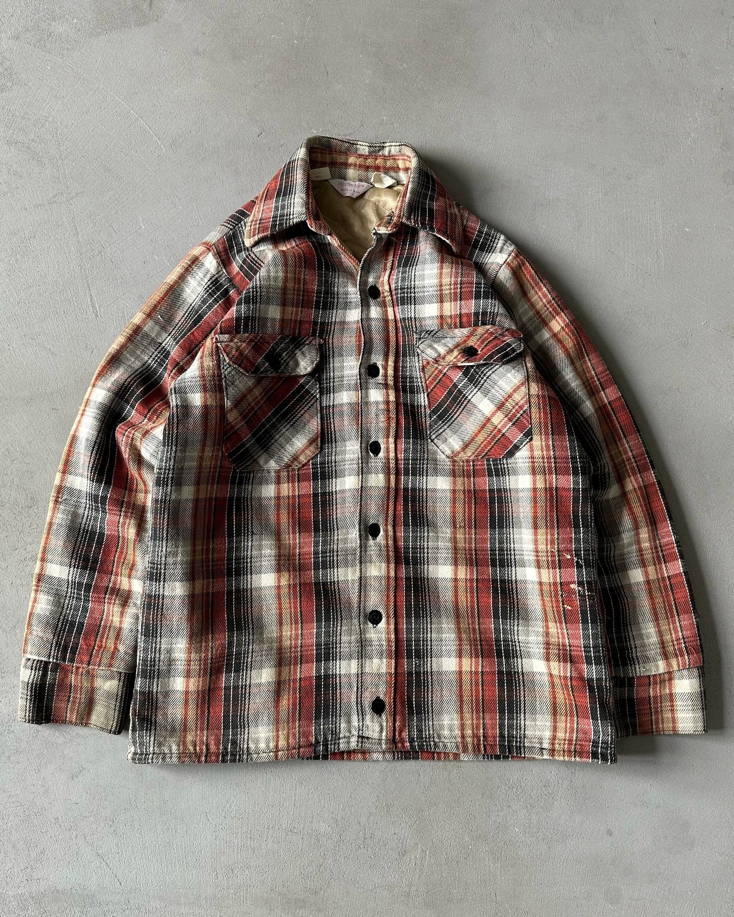 1980s - Orange/Cream Plaid Quilted Flannel - S