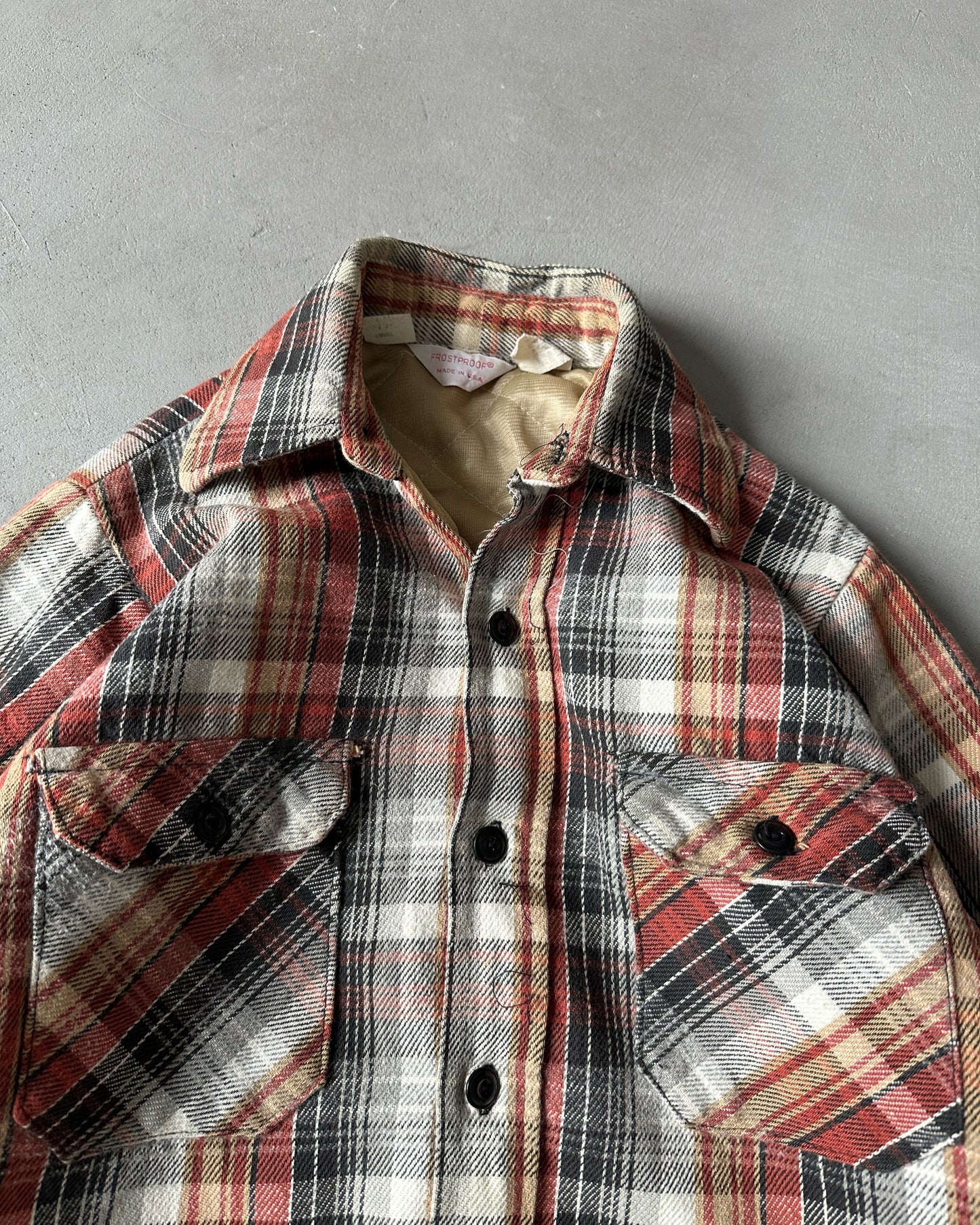 1980s - Orange/Cream Plaid Quilted Flannel - S