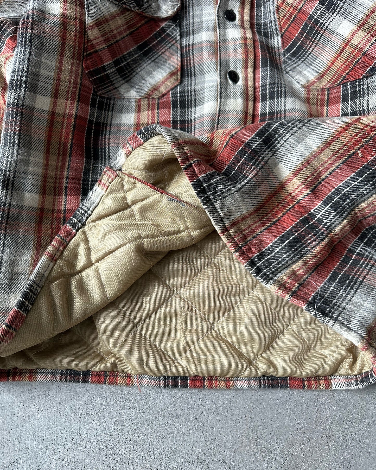 1980s - Orange/Cream Plaid Quilted Flannel - S