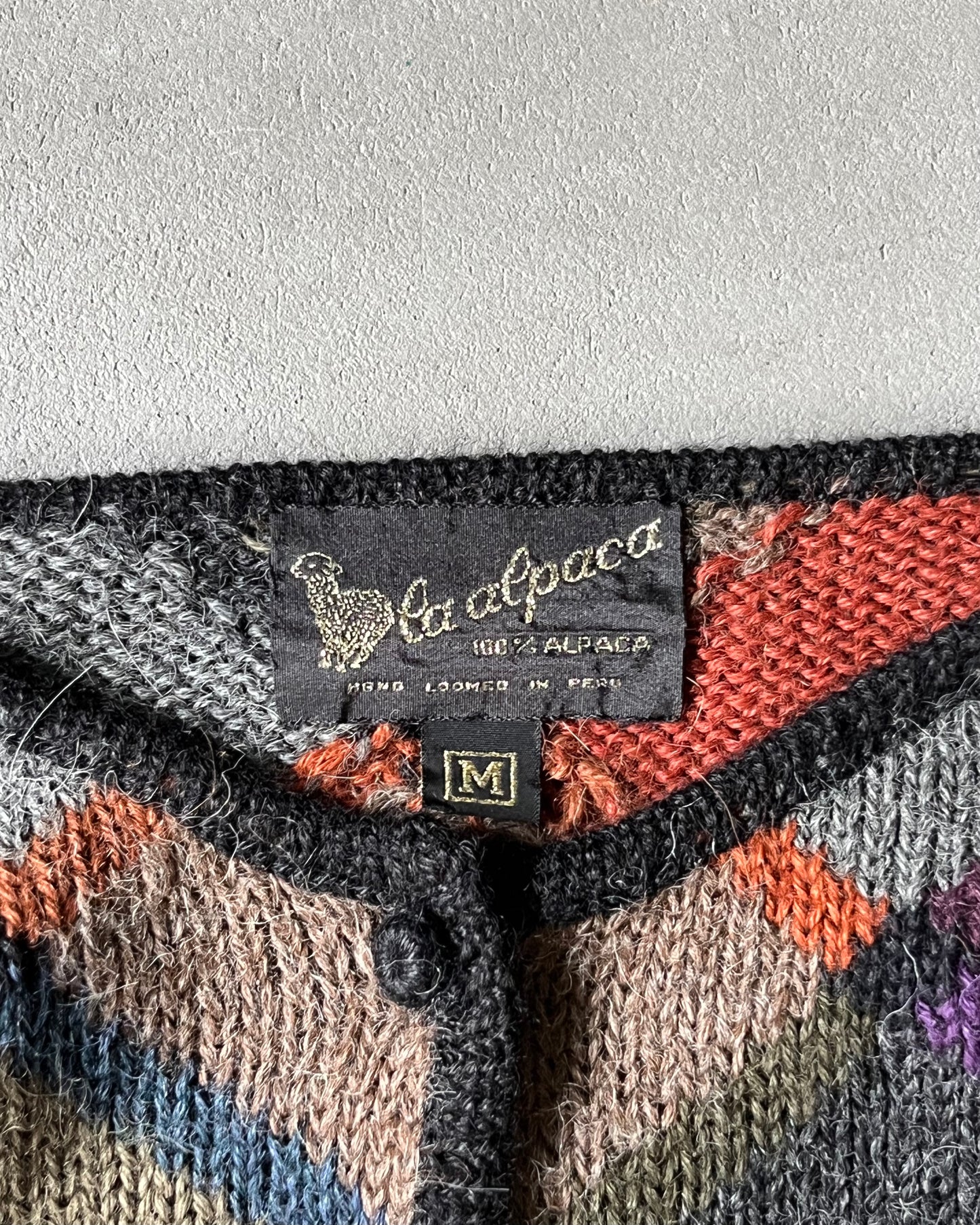 1990s - Burgundy/Green Mosaic Alpaca Cardigan - (W)M