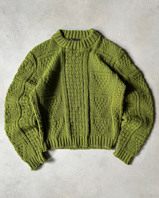 1970s - Green Cableknit Cropped Sweater - XS/S