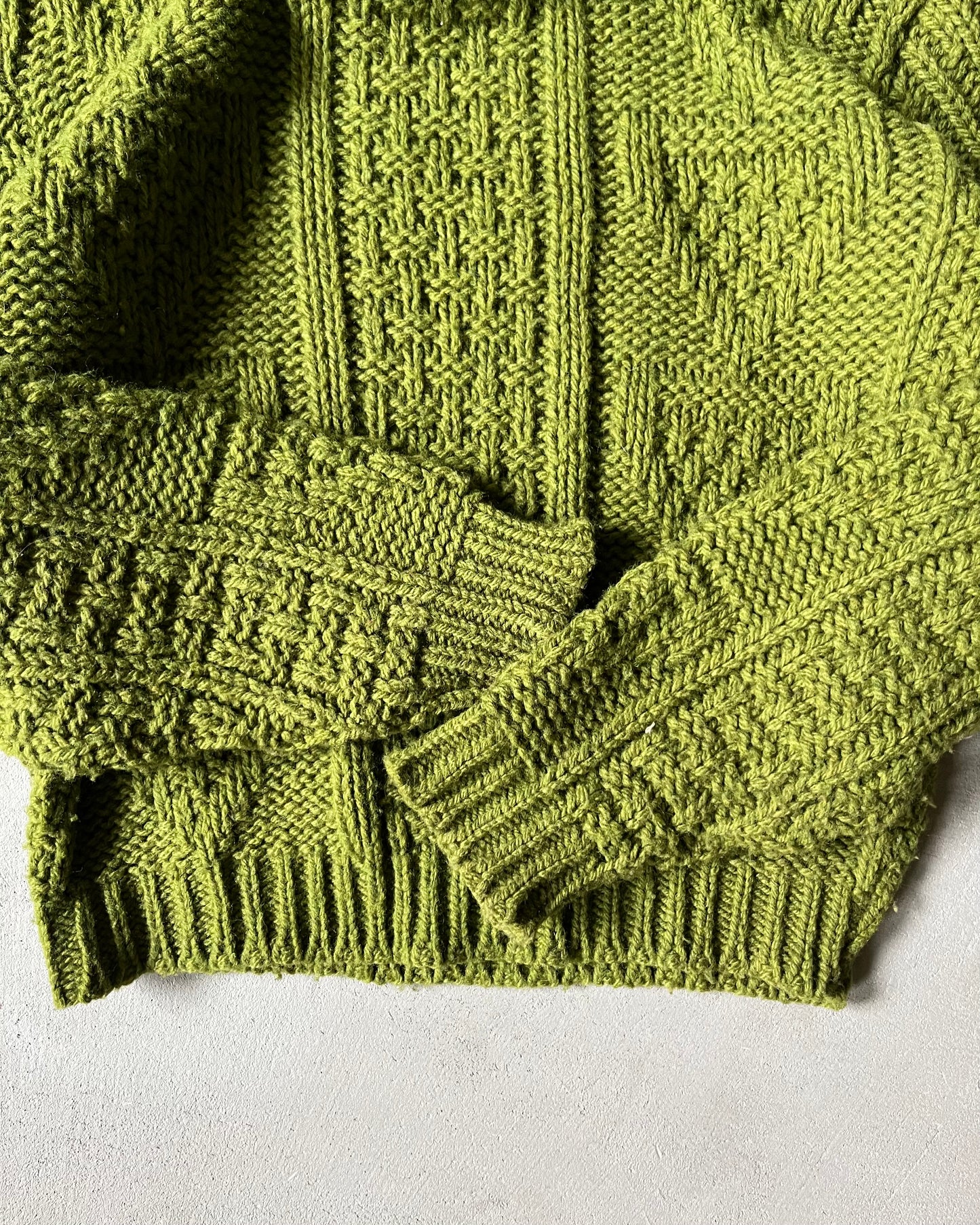 1970s - Green Cableknit Cropped Sweater - XS/S