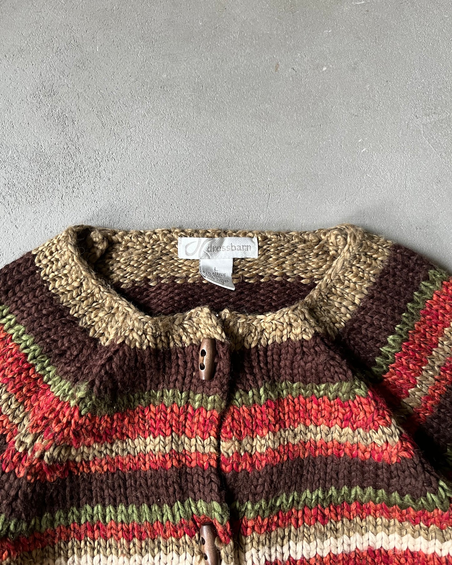 1990s - Brown/Beige Striped Women's Cardigan - (W)L