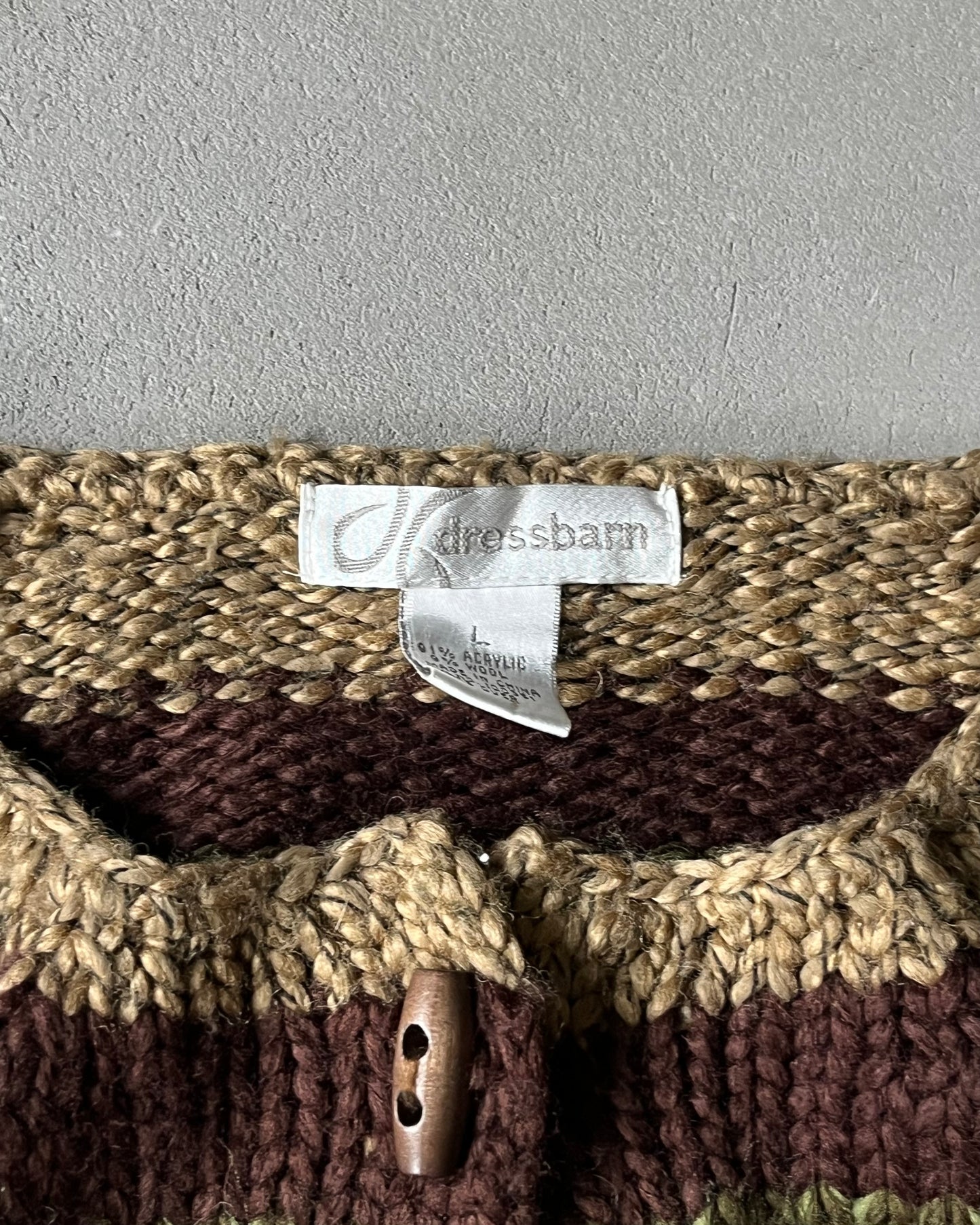 1990s - Brown/Beige Striped Women's Cardigan - (W)L