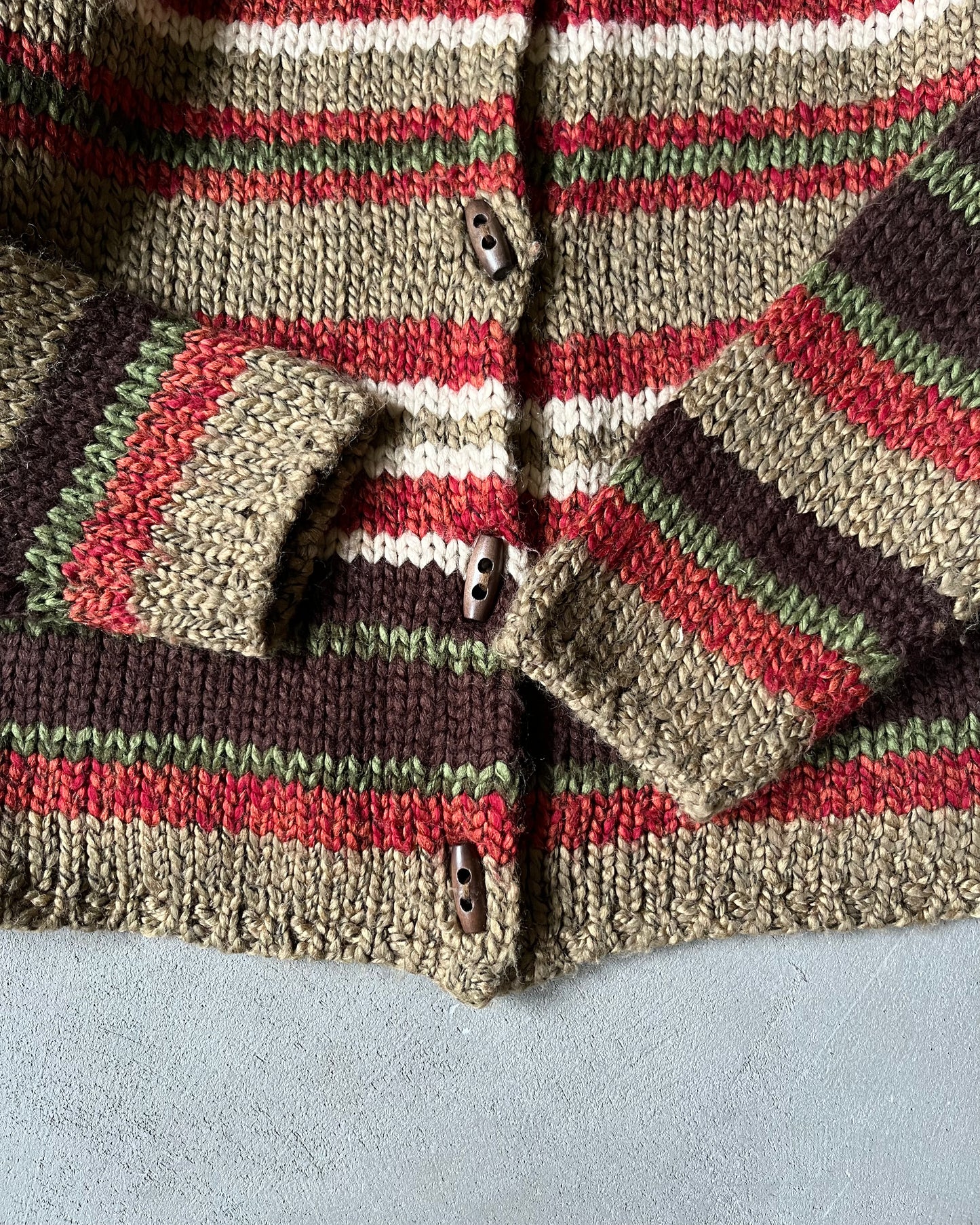 1990s - Brown/Beige Striped Women's Cardigan - (W)L