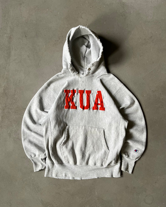1990s - Distressed Ash Grey KUA Champion RW Hoodie - M
