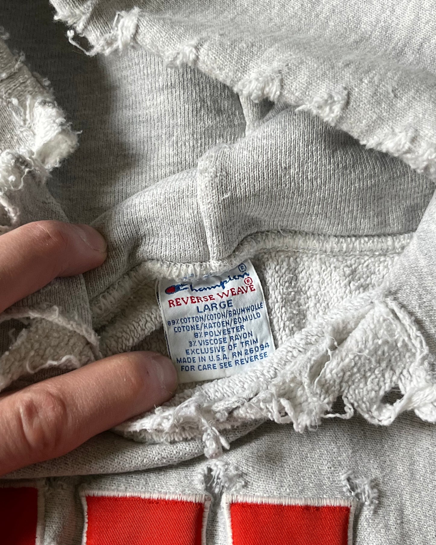 1990s - Distressed Ash Grey KUA Champion RW Hoodie - M