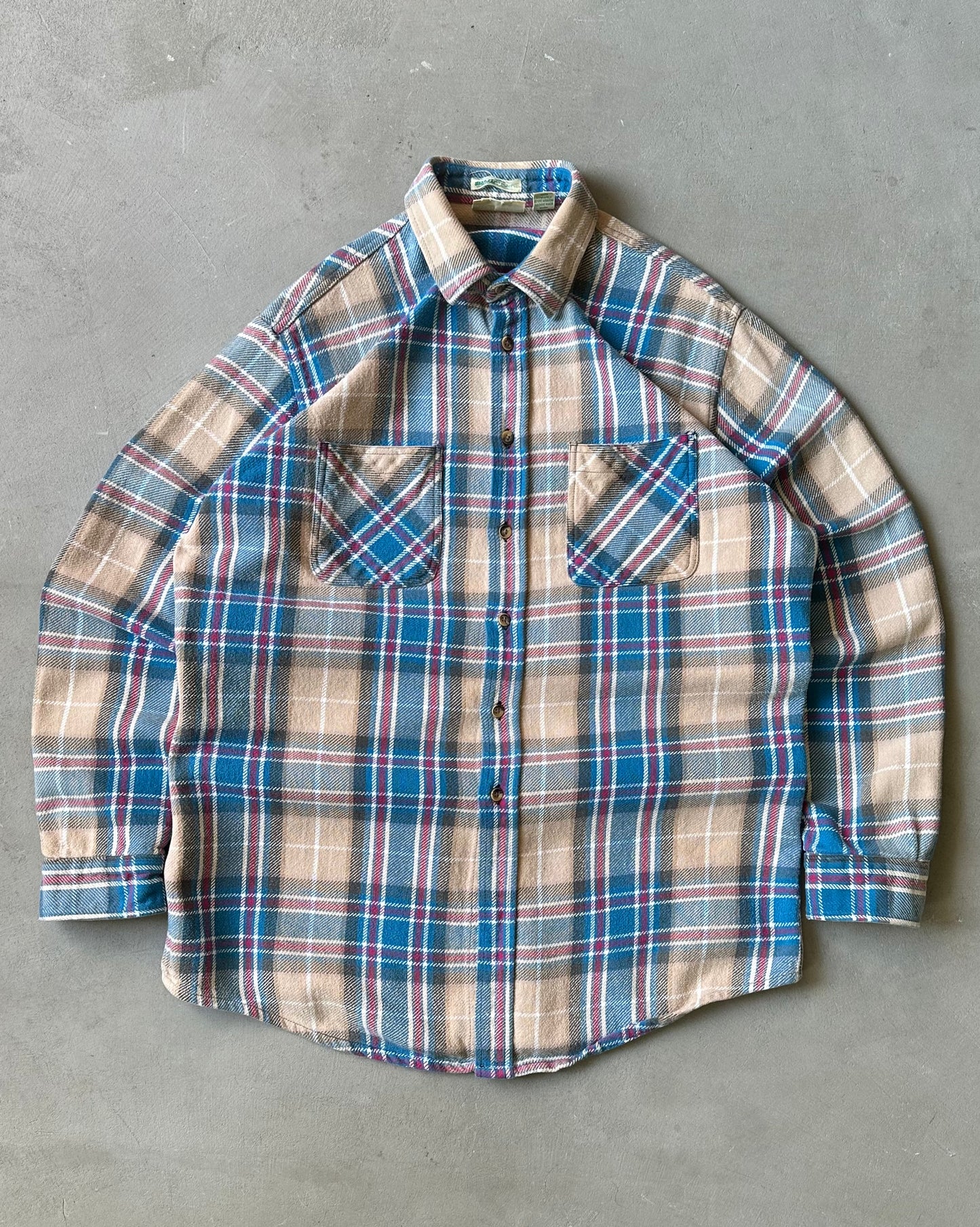 Années 90 - Flanelle écossaise beige/bleue - XL(Grand)