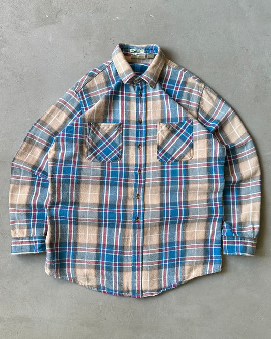 1990s - Beige/Blue Plaid Flannel - XL(Tall)