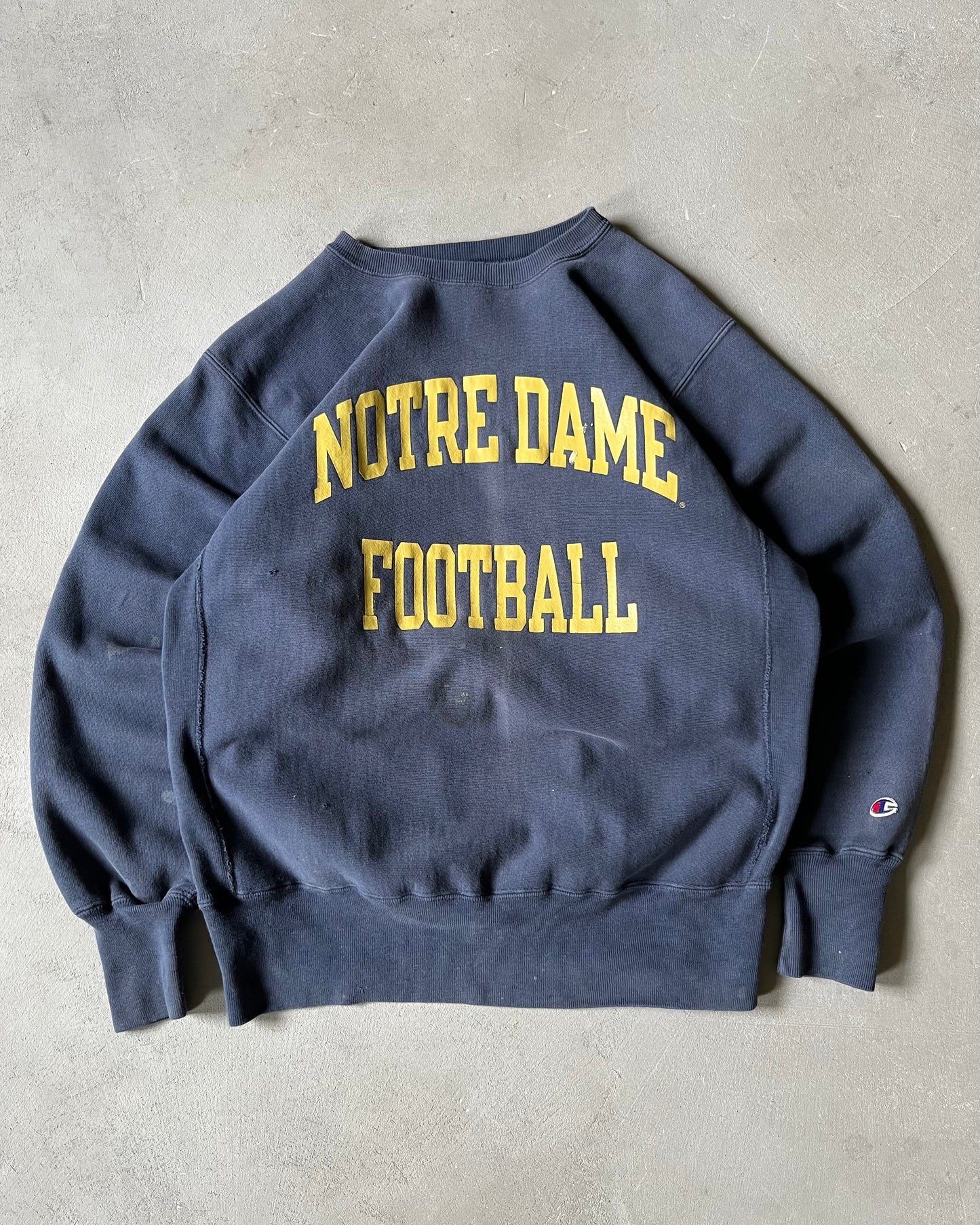 1990s - Distressed Navy Notre Dame Champion RW Crewneck - M