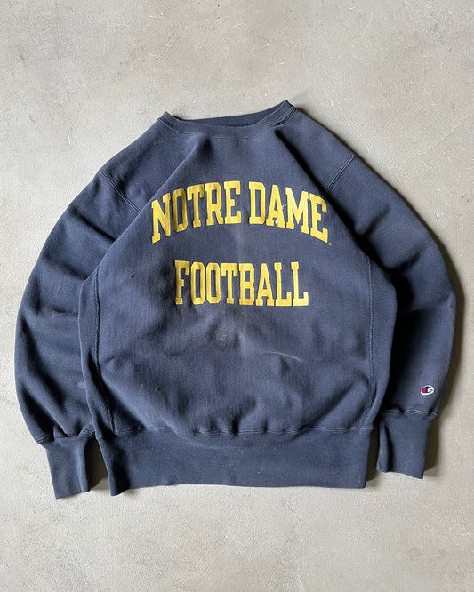1990s - Distressed Navy Notre Dame Champion RW Crewneck - M