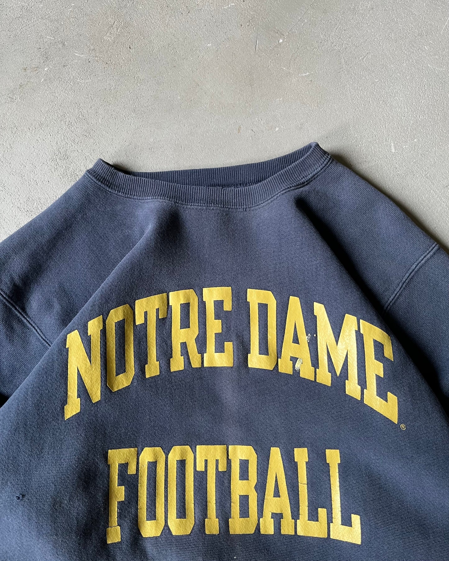 1990s - Distressed Navy Notre Dame Champion RW Crewneck - M