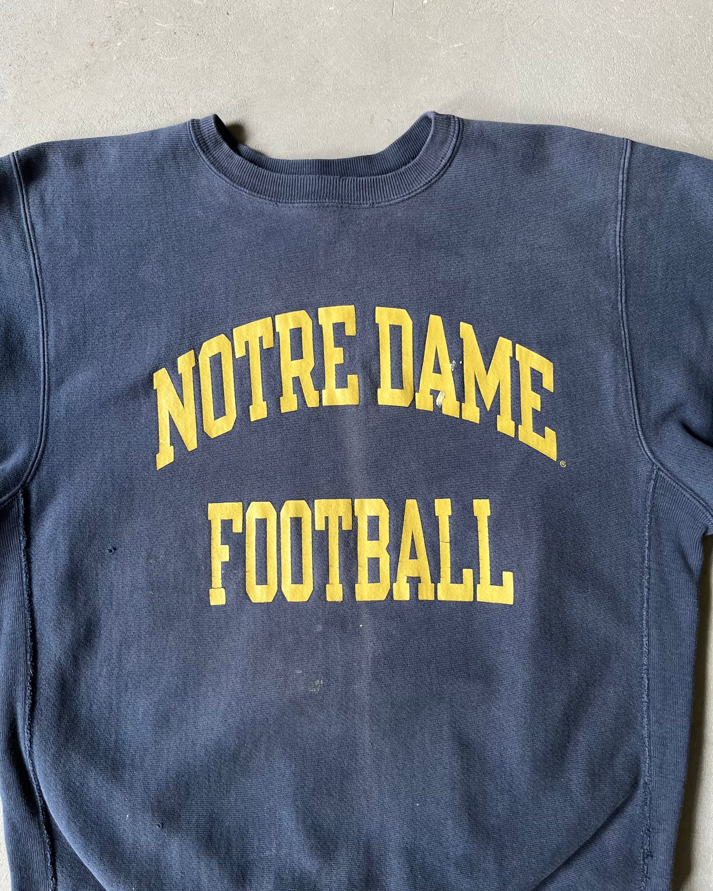 1990s - Distressed Navy Notre Dame Champion RW Crewneck - M