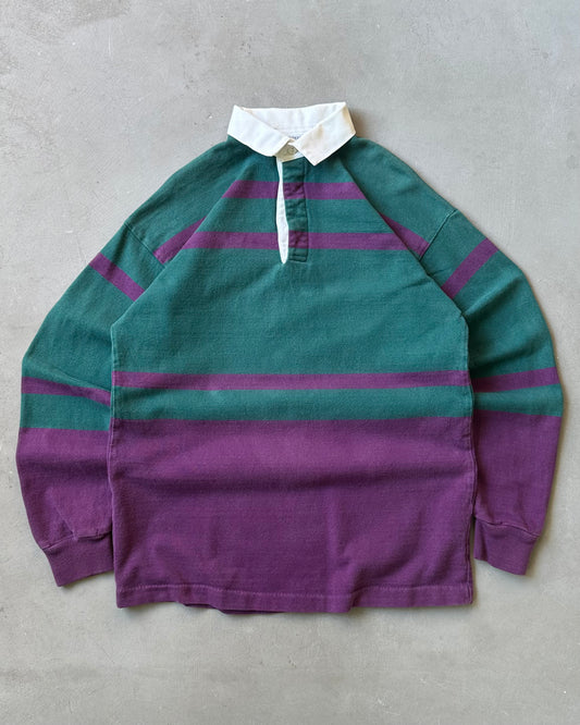 1990s - Green/Purple Rugby Polo - M