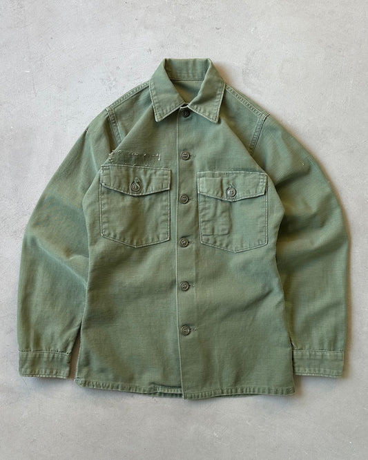 1970s - Distressed Green OG-107 Military Shirt - XS