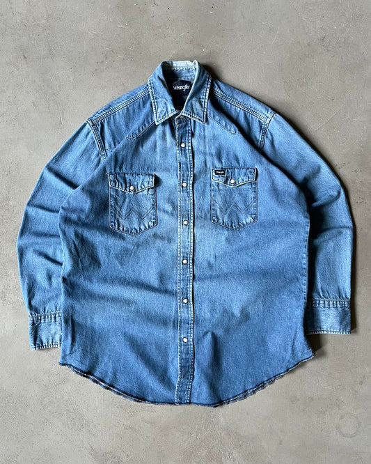 2000s - Distressed Wrangler Denim Shirt - XLT