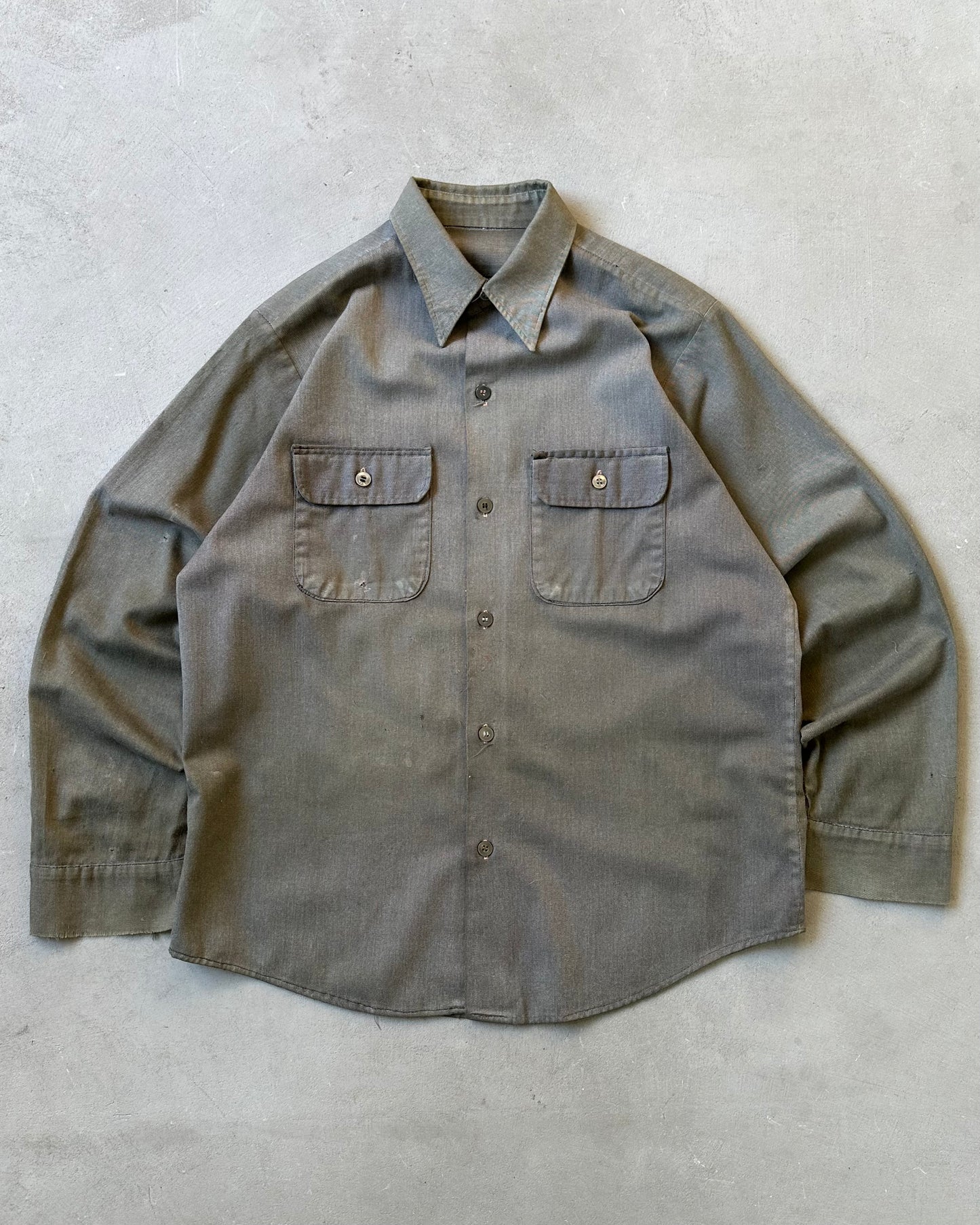 1970s - Distressed Charcoal Work Shirt - M