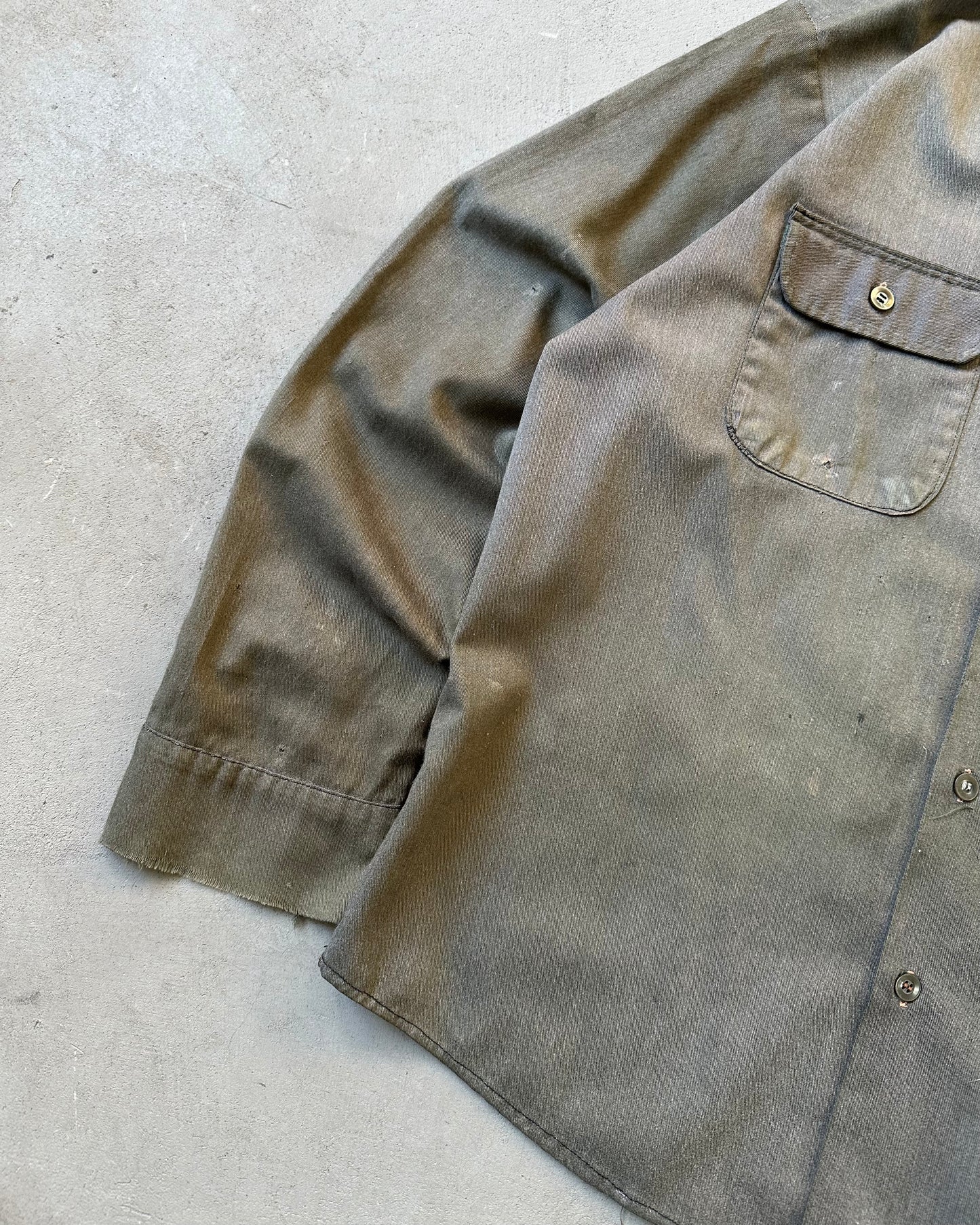 1970s - Distressed Charcoal Work Shirt - M