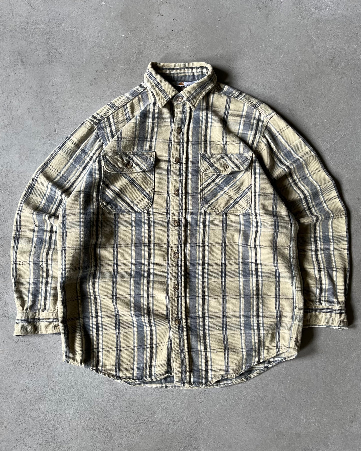 1990s - Tan/Grey Carhartt Plaid Flannel - M