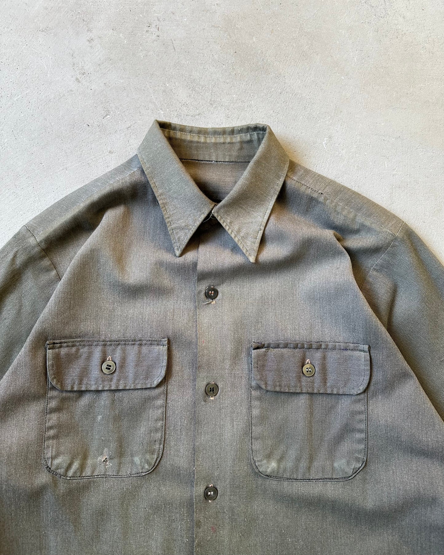 1970s - Distressed Charcoal Work Shirt - M