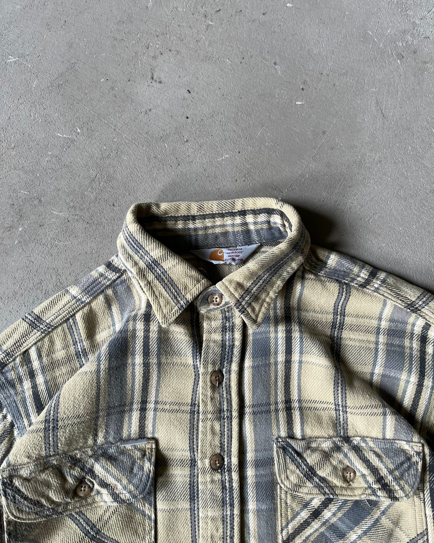 1990s - Tan/Grey Carhartt Plaid Flannel - M