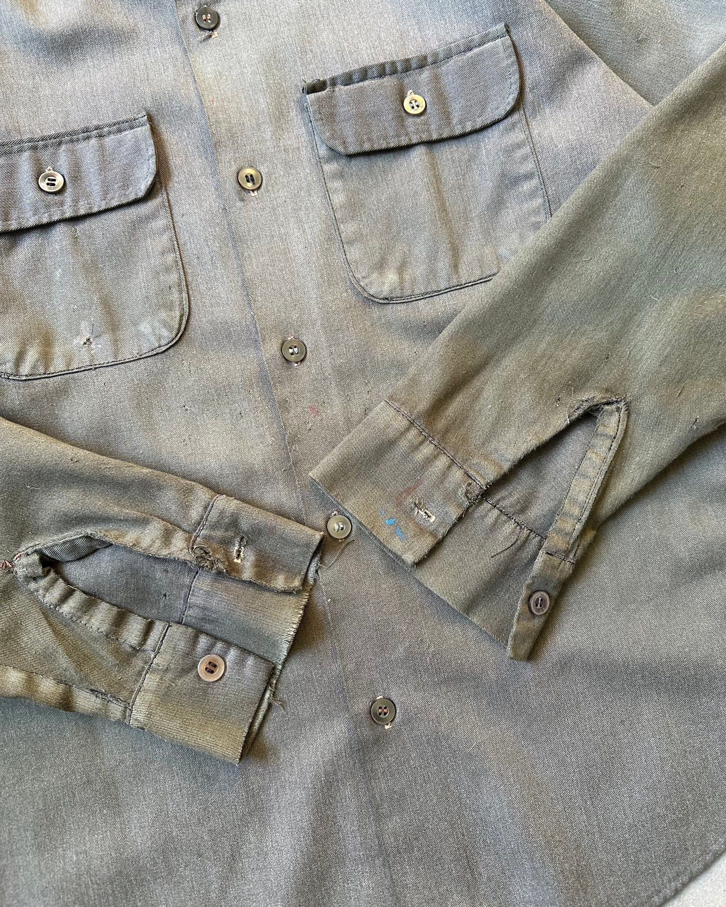 1970s - Distressed Charcoal Work Shirt - M